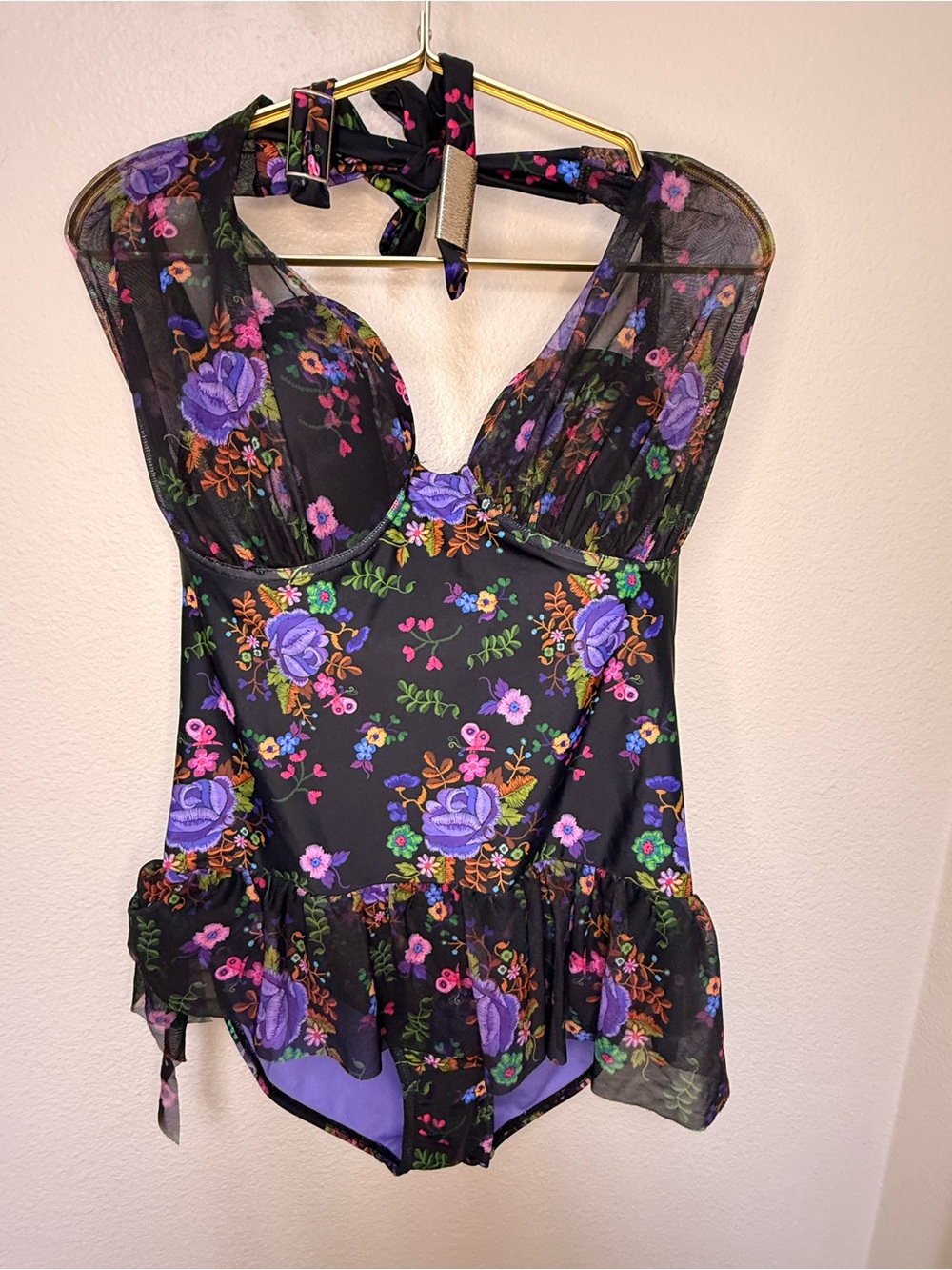 NWOT Gorgeous Marilyn Monroe Women's Ruffled Floral One Piece Swimswear sz 2XL - Picture 2 of 15
